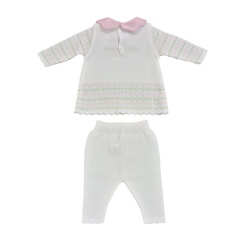 Completo in filo cotone con ricamo roselline