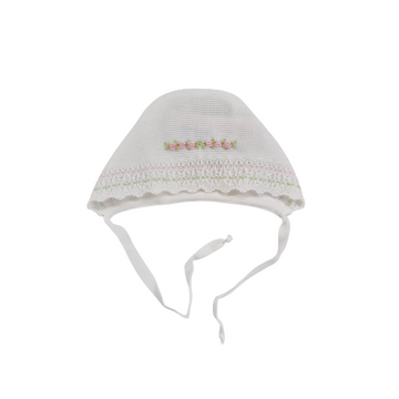 Cappello cuffia in filo di cotone con roselline
