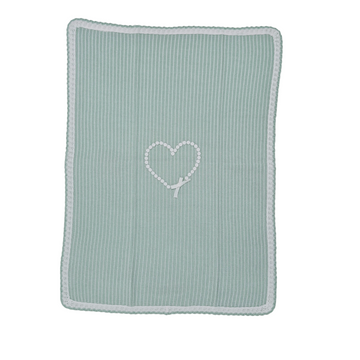 Copertina filo cotone verde ricamo fiori a cuore