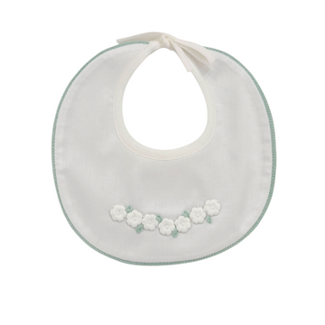 Bavetta in cotone neonata ricamo fiori verde