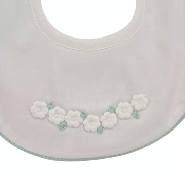 Bavetta in cotone neonata ricamo fiori verde