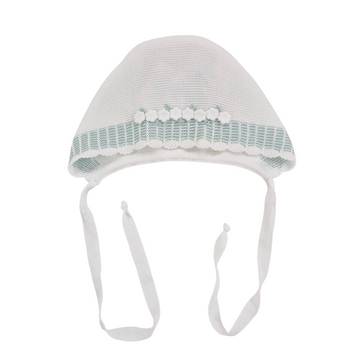 Cappello cuffia filo cotone ricamo fiori verde