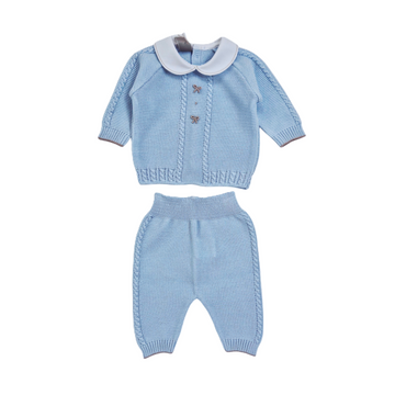 Set nascita filo cotone con treccia e fiocchetto
