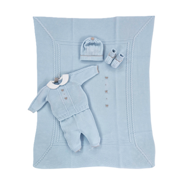 Set nascita filo cotone con treccia e fiocchetto