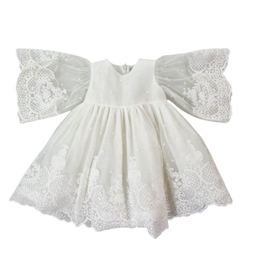 Abito pizzo ricamato e organza Marlù