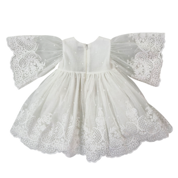 Abito pizzo ricamato e organza Marlù