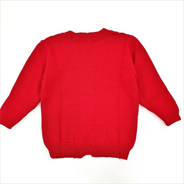 Cardigan bimbo 100% lana merino a trecce rosso