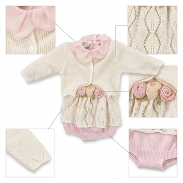 Completo neonata in lana rosa 3D