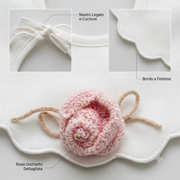 Bavetta neonata con rosa 3D