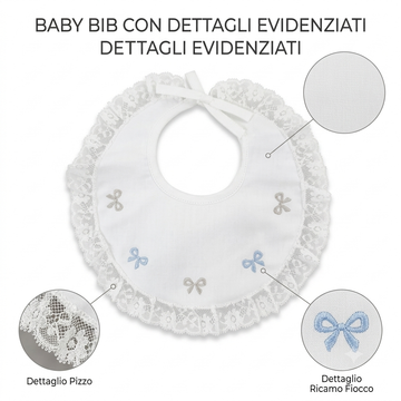 Bavetta ricamata con fiocchetti e pizzo