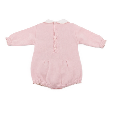 Pagliaccetto lana Rosa punto smock e ricamo