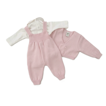 Completo lana neonata salopette punto smock