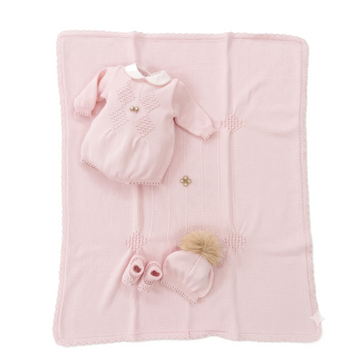 Set nascita Rosa lana pagliaccetto punto smock