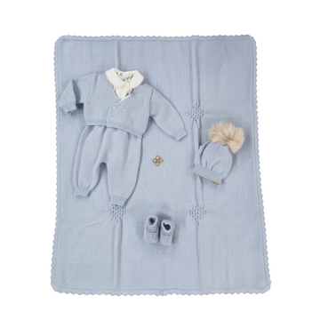 Set nascita lana con punto smock e roselline