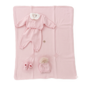 Set nascita lana neonata punto smock e roselline