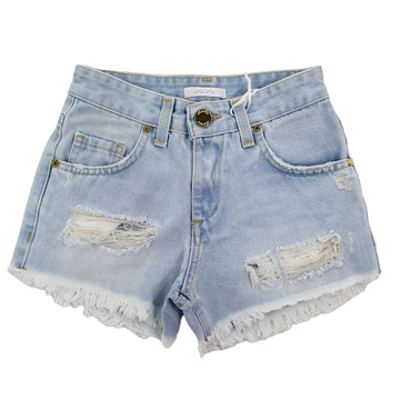 Shorts in cotone denim con strappo