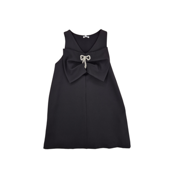 Abito girl nero smanicato con fiocco