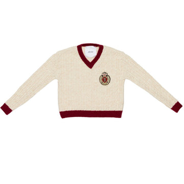 Pullover girl a trecce e scollo a punta