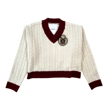 Pullover girl a trecce e scollo a punta