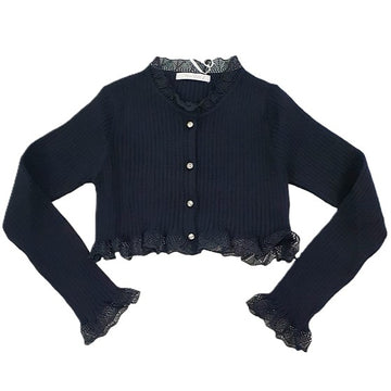 Cardigan Bambina a costine con pizzo
