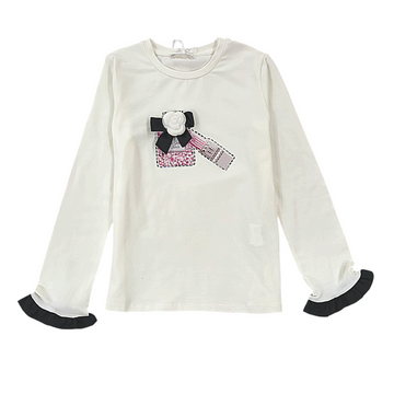 T-shirt bimba con fiocchetto e rosa