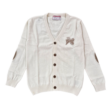 Cardigan in filo cotone con toppe
