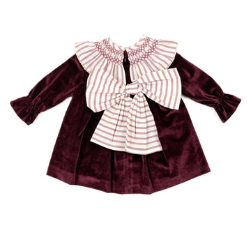 Abito Bimba in velluto raso e punto smock