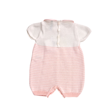 Pagliaccetto neonata in filo cotone a righe (Rosa)