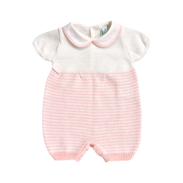 Pagliaccetto neonata in filo cotone a righe (Rosa)