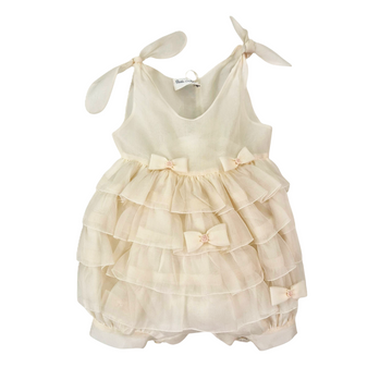 Pagliaccetto in seta (organza) con fiocchi e balze