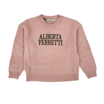 Pullover Bimba Rosa mix Alpaca logo ricamato