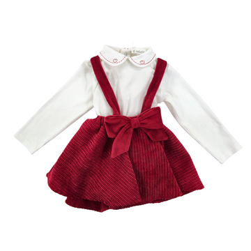 Completo neonata body + salopette rossa