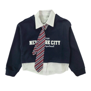 Felpa Girl corta collo camicia +cravatta