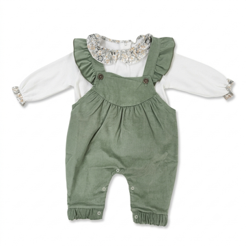 Salopette + blusa neonata in cotone velluto