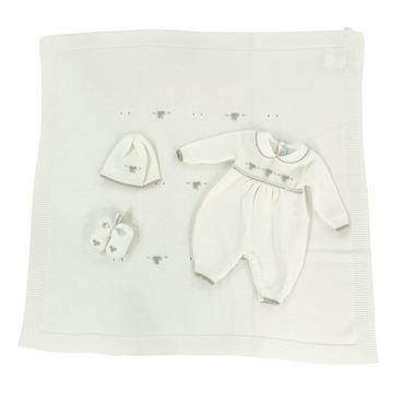 Set Nascita neonati in pura lana con fiocchetti