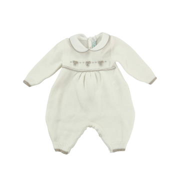 Tutina neonati lana e ricamo 3d fiocchetti