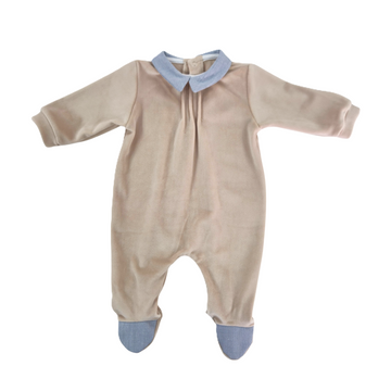 Tutina neonato ciniglia collo celeste