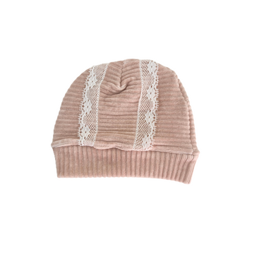 Cappellino in velluto a coste e pizzo