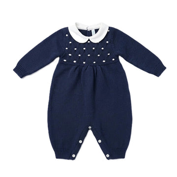 Set Nascita neonato lana punto smock Blù