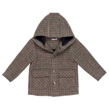 Cappotto baby in pied de poul con cappuccio