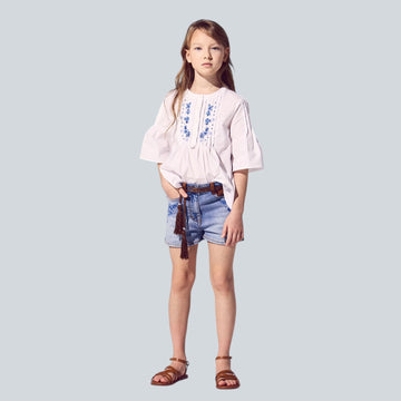 Camicia Bimba in popeline con ricamo