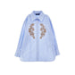 Camicia Bimba a righe con ricamo foliage