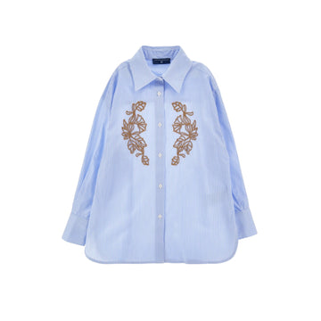 Camicia Bimba a righe con ricamo foliage