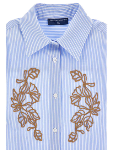 Camicia Bimba a righe con ricamo foliage