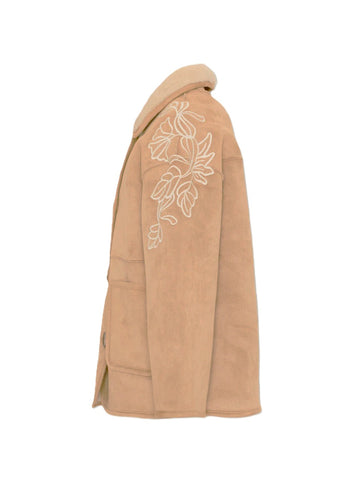 Cappotto effetto Shearling ricami floreali