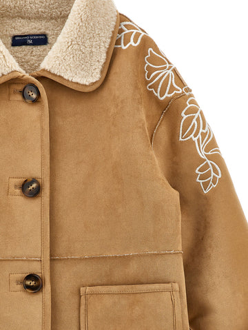 Cappotto effetto Shearling ricami floreali