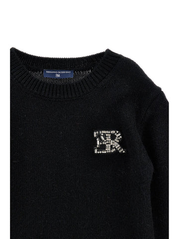 Pullover mix Alpaca con patch logo gioielli