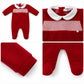 Tutina Rossa in ciniglia ricamo punto smock