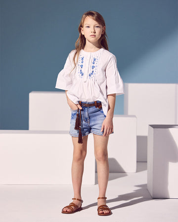 Camicia Bimba in popeline con ricamo